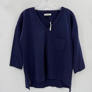 New MADEWELL Moto Side Zip Boxy Relaxed Shirt Size S Oversized Blue 3/4 Sleeve